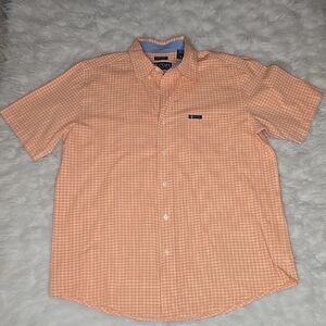 Chaps Men's Peach Checkered Button Down Shirt